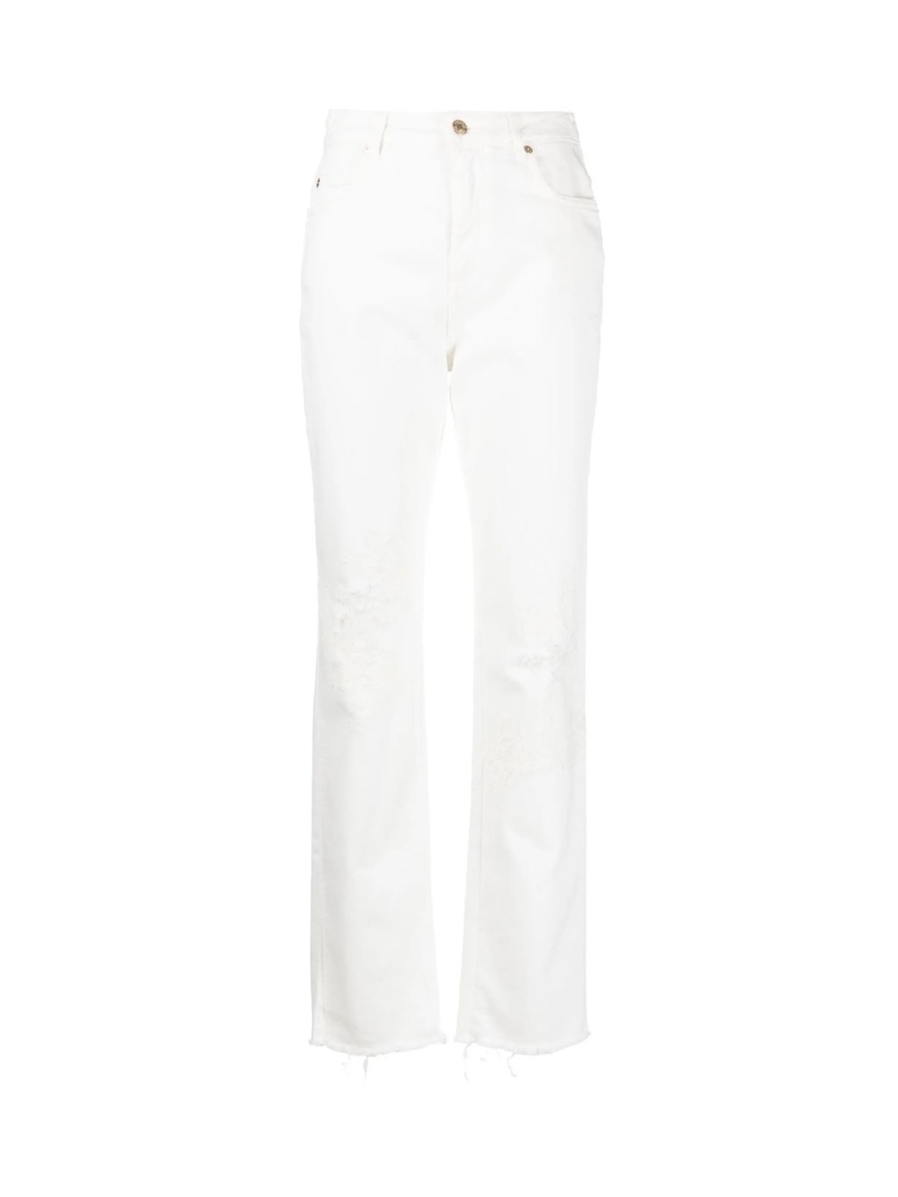 Women's White Straight-Leg Jeans with Lace Appliqué